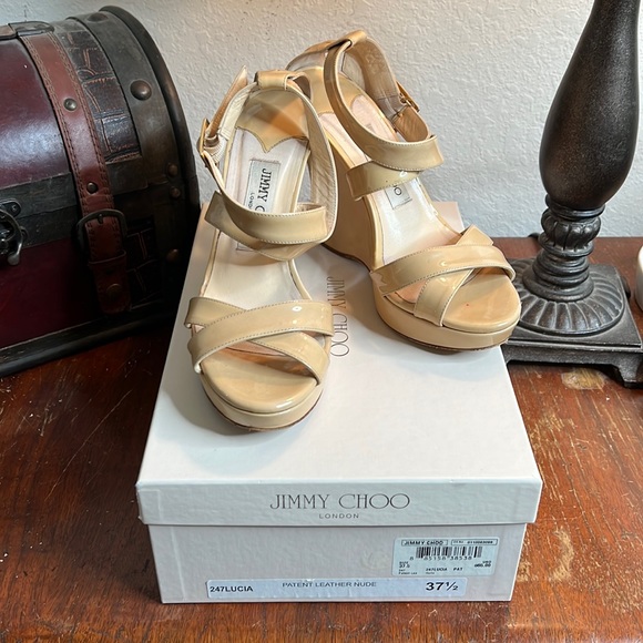 JIMMY CHOO Lucia Wedges with Box and Dust Bags | Nude | Size 37.5 - Picture 2 of 16